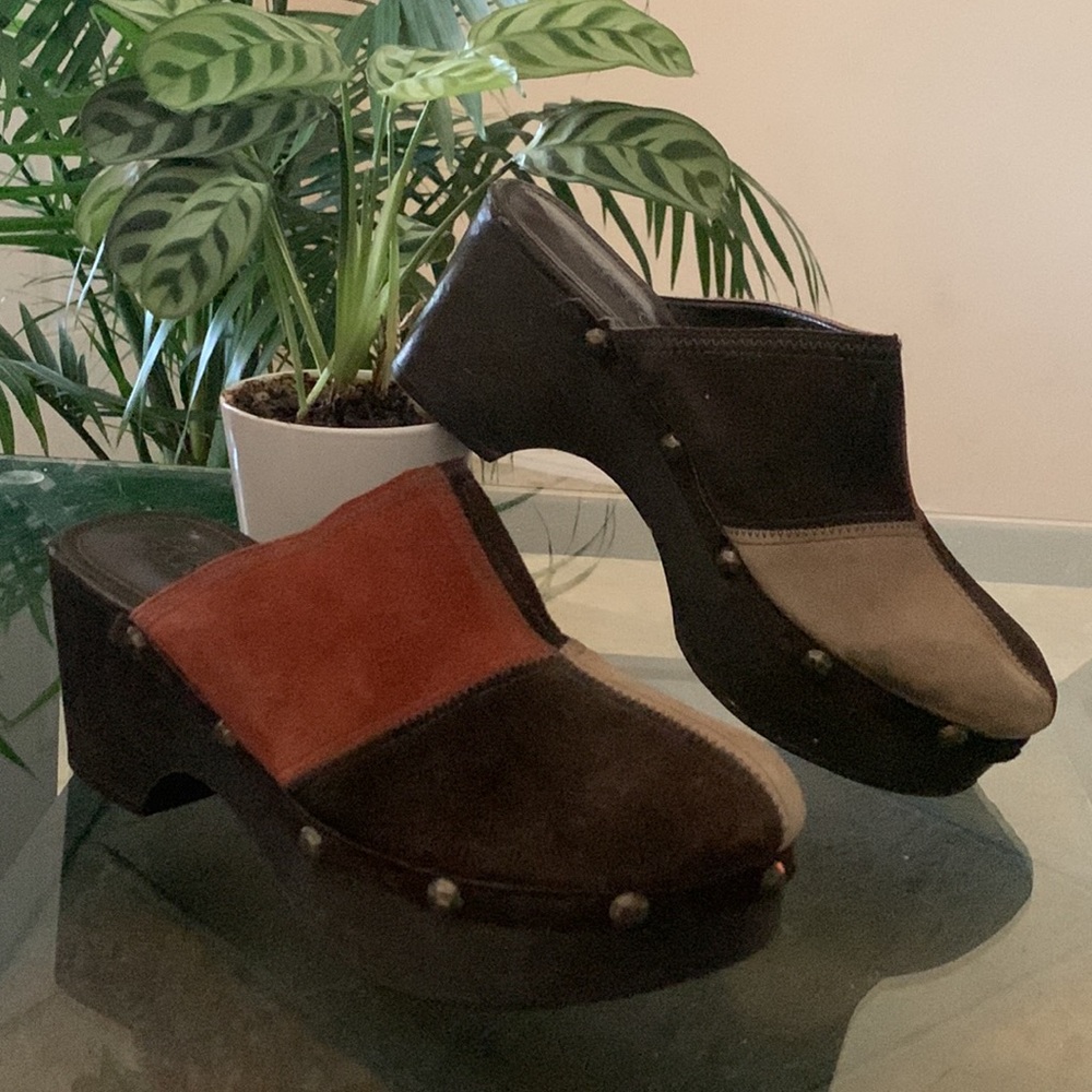 Y2K 90s FRANCO SARTO Chunky Suede Color-Block Studded Clog